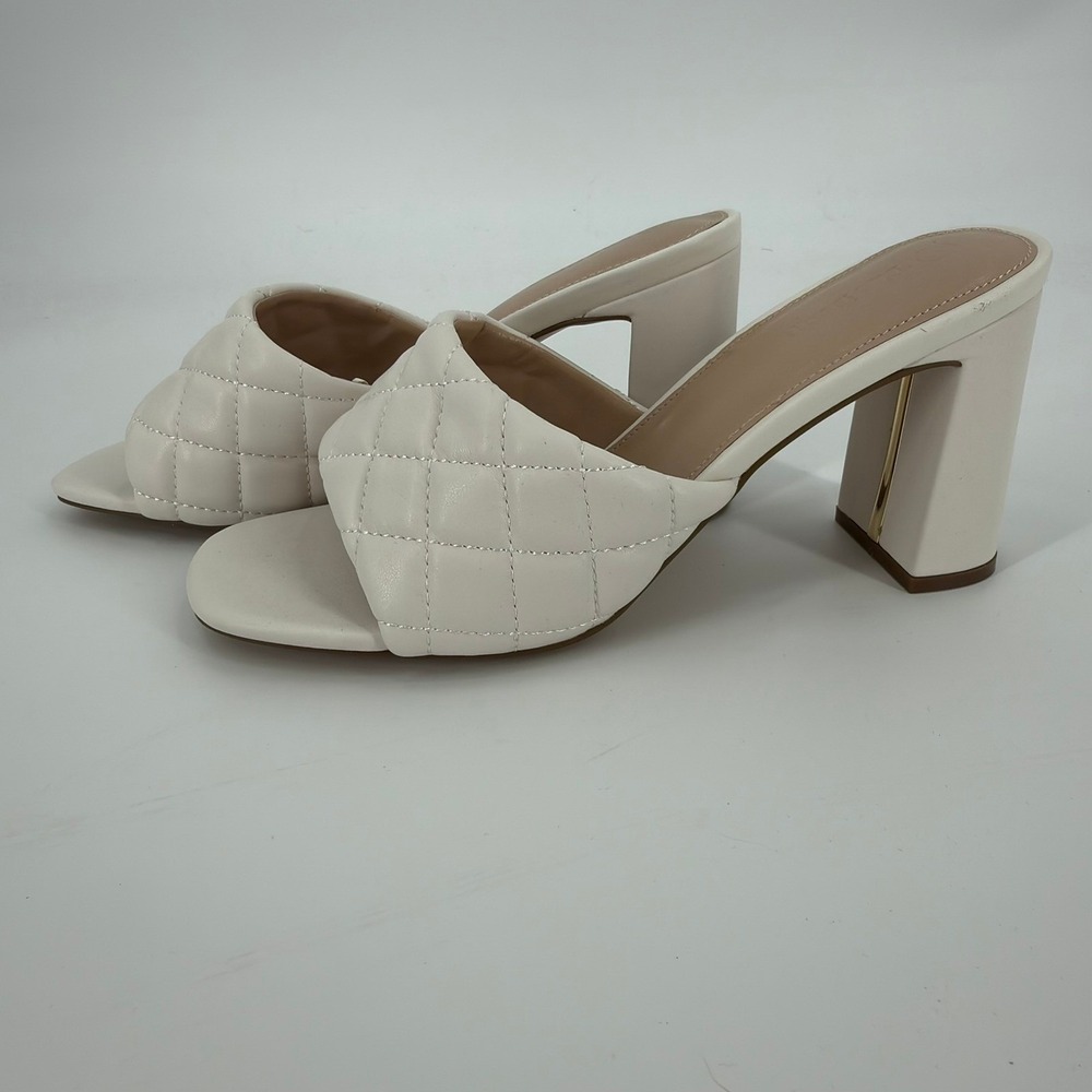 The Drop Quilted Block Heel Mules Modern Womens Size 8.5 White Sandals Slip‎ On
